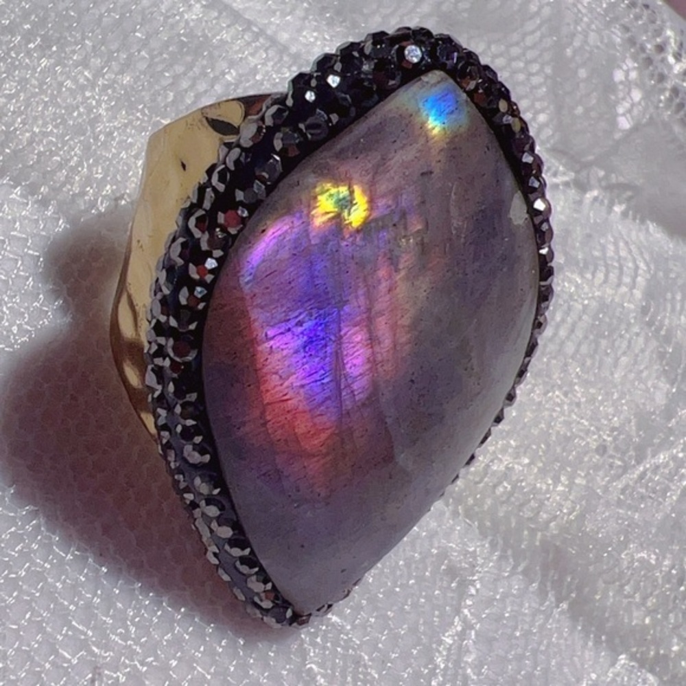 - 18K GP purple fire labradorite( June Birthstone ) ring